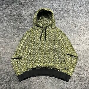 Stussy Hoodie Mens Medium Green Black Bones Skull All Over Print Sweatshirt Y2K